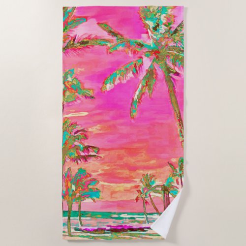 PixDezines Vintage Hawaiian BeachPinkTeal Beach Towel