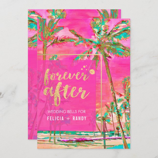 PixDezines Vintage Hawaiian Beach/Pink/Teal Invitation (Front/Back)