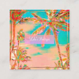 PixDezines Vintage Hawaiian Beach/Pink/Teal Square Business Card