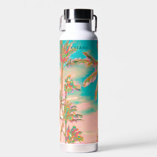 PixDezines Vintage Hawaiian Beach/Pink/Teal Water Bottle