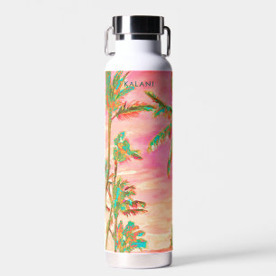 PixDezines Vintage Hawaiian Beach/Pink/Teal Water Bottle