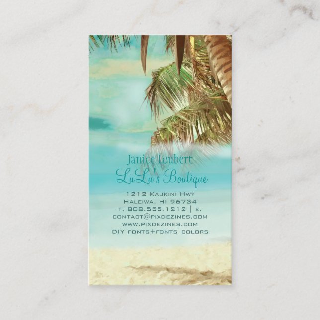 PixDezines Vintage Hawaiian Beach Scene Business Card (Front)