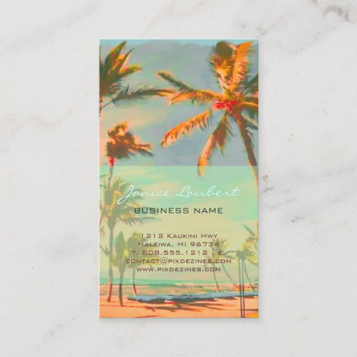 Customizable PixDezines Vintage Hawaiian Beach Scene Business Cards