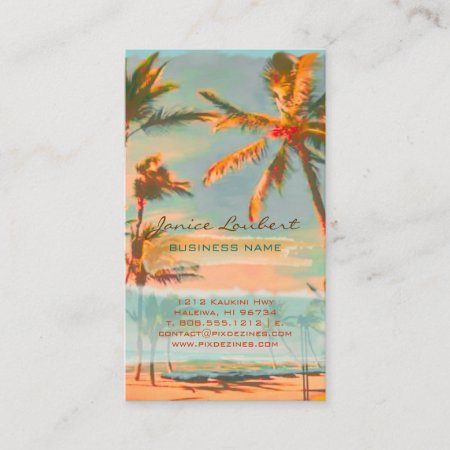 Pixdezines Vintage Hawaiian Beach Scene Business Card