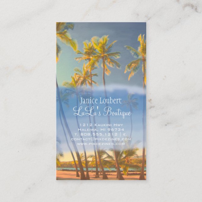 PixDezines Vintage Hawaiian Beach Scene Business Card (Front)