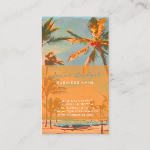 Customizable PixDezines Vintage Hawaiian Beach Scene Business Card Templates