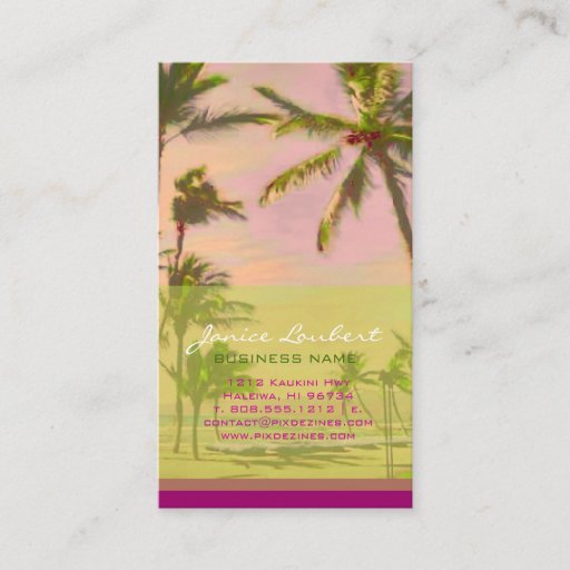 Customizable PixDezines Vintage Hawaiian Beach Scene/Magenta Business Cards