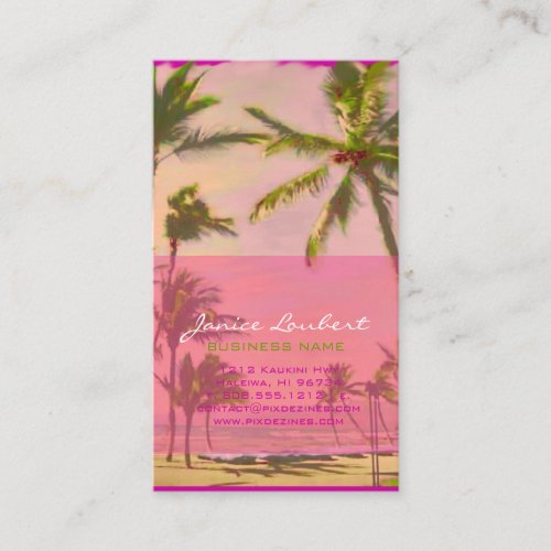 PixDezines Vintage Hawaiian Beach ScenePink Business Card
