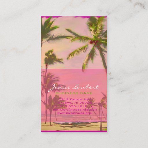 Customizable PixDezines Vintage Hawaiian Beach Scene/Pink Business Card Template