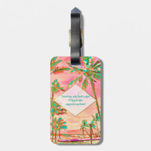 PixDezines vintage hawaiian beach scene/Pink Luggage Tag