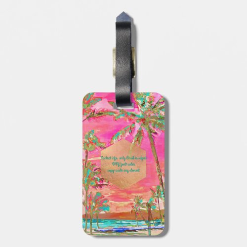 PixDezines vintage hawaiian beach scenepink Luggage Tag