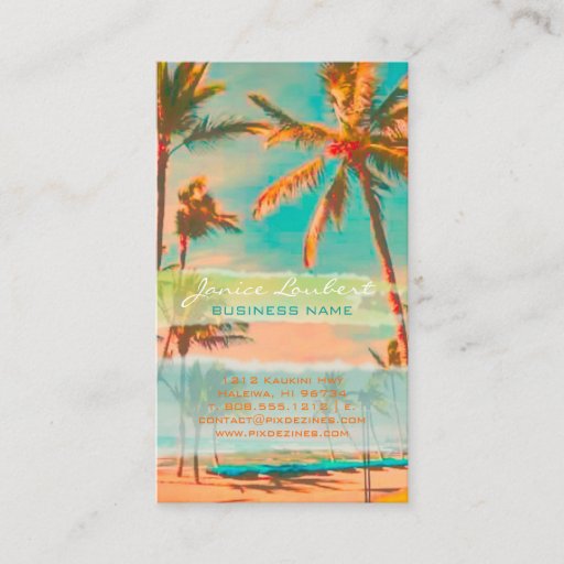 Customizable PixDezines vintage hawaiian beach scene/teal Business Card Templates