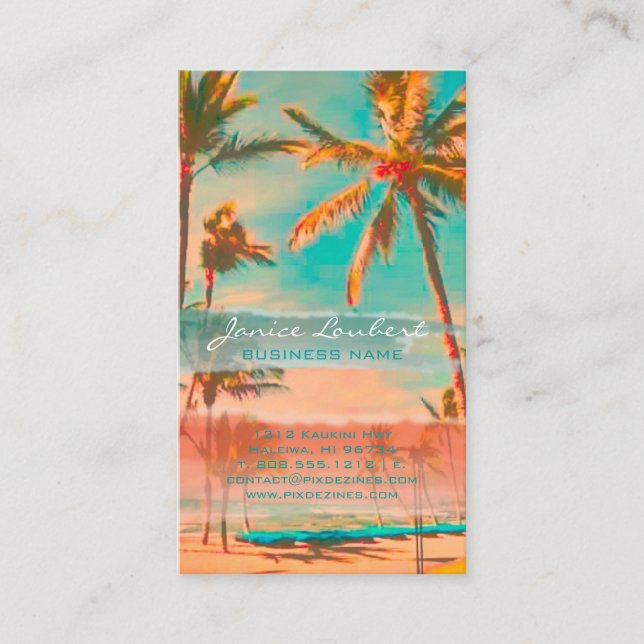 PixDezines vintage hawaiian beach scene/teal Business Card (Front)