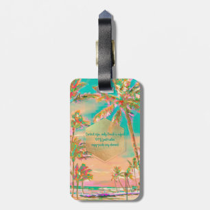 PixDezines vintage hawaiian beach scene/teal Luggage Tag