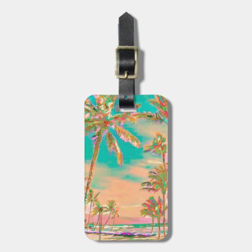 PixDezines vintage hawaiian beach sceneteal Luggage Tag