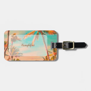 PixDezines vintage hawaiian beach scene/teal Luggage Tag