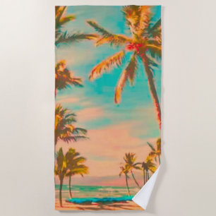 PixDezines Vintage Hawaiian Beach/Teal Beach Towel
