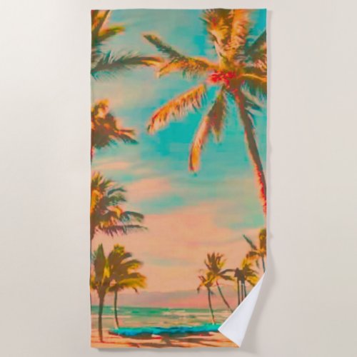 PixDezines Vintage Hawaiian BeachTeal Beach Towel