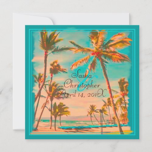 PixDezines vintage hawaiian beachteal Invitation