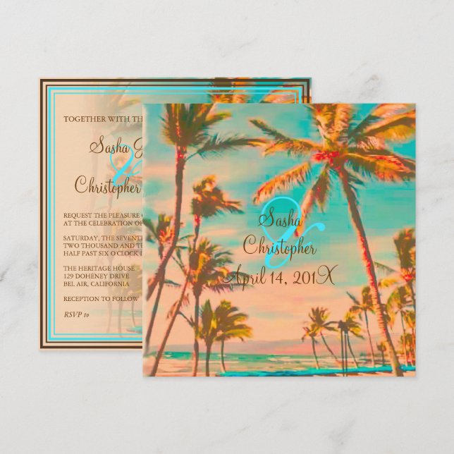 PixDezines Vintage Hawaiian Beach/teal Invitation (Front/Back)