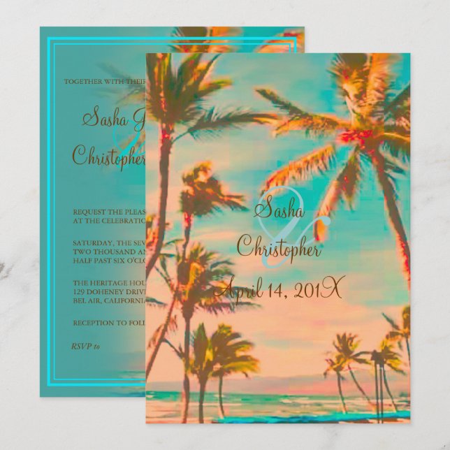 PixDezines VINTAGE HAWAIIAN BEACH/TEAL Invitation (Front/Back)