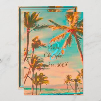 Pixdezines Vintage Hawaiian Beach/teal Invitation by custom_stationery at Zazzle
