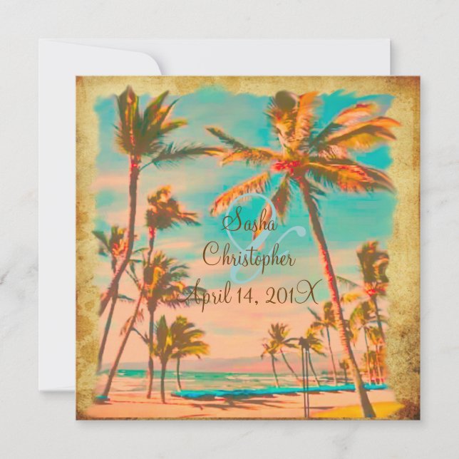 PixDezines vintage hawaiian beach/teal Invitation (Front)