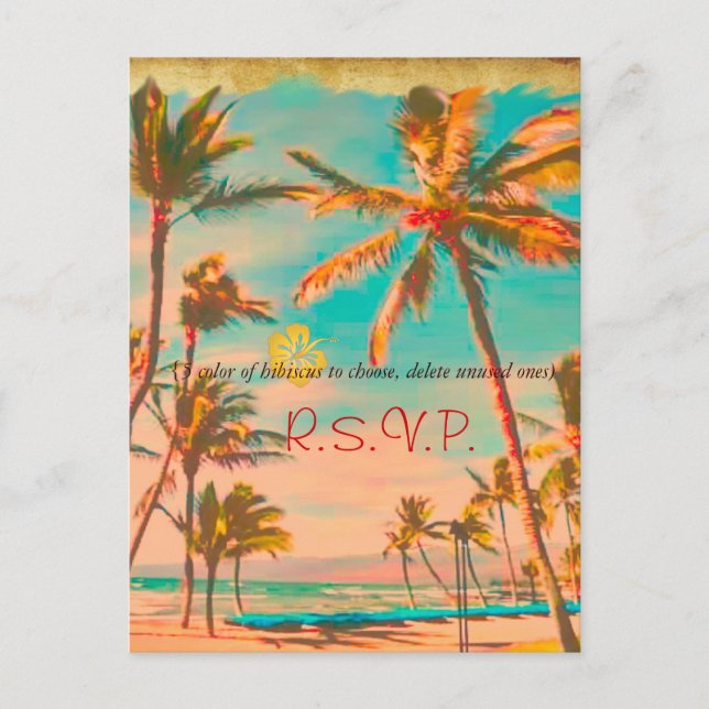 PixDezines Vintage Hawaiian Beach/teal Invitation Postcard (Front)