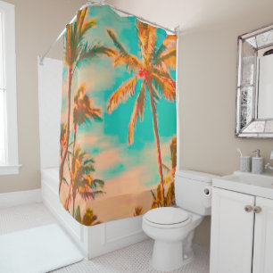 PixDezines Vintage Hawaiian Beach/Teal Shower Curtain