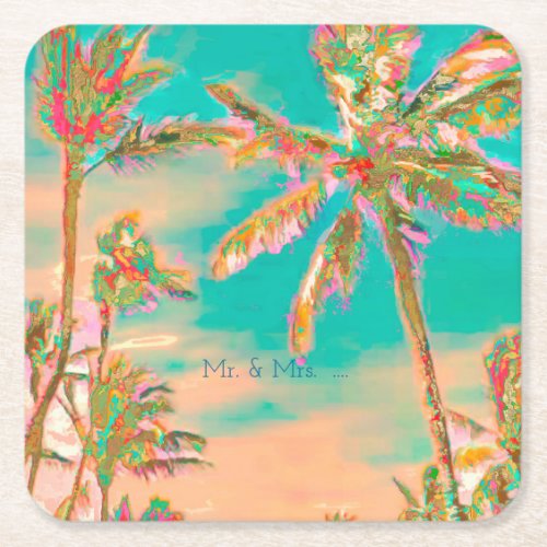 PixDezines Vintage Hawaiian BeachTeal Square Paper Coaster