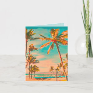PixDezines vintage hawaiian beach/Teal Thank You Card