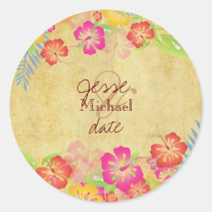 PixDezines Vintage Hibicus Leis Classic Round Sticker