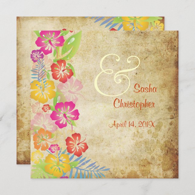 PixDezines VINTAGE HIBISC LEIS/LUAU Invitation (Front/Back)