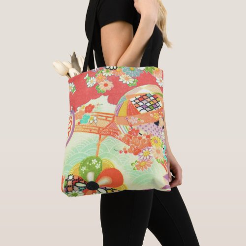 PixDezines Vintage Kimono PrintPeoniesSakura Tote Bag