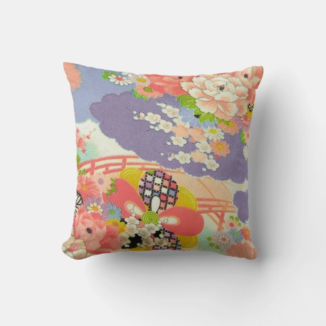 PixDezines Vintage Kimono Prints Throw Pillow (Front)