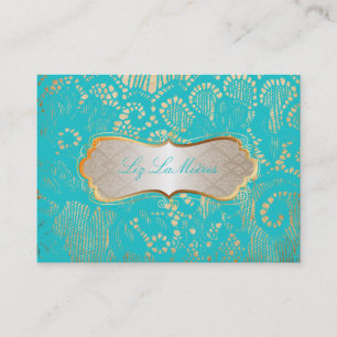 PixDezines Vintage Lace-Up/aqua Business Card