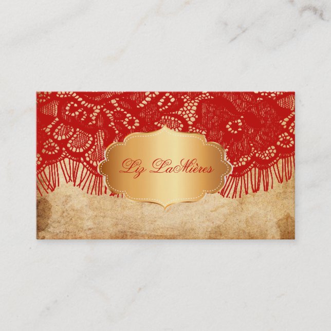 PixDezines Vintage Lace-Up/red Business Card (Front)