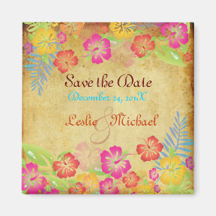 PixDezines Vintage Leis Hibiscus, Save the Date Magnet
