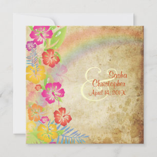PixDezines vintage/Leis/Luau/hibiscus+rainbow Invitation