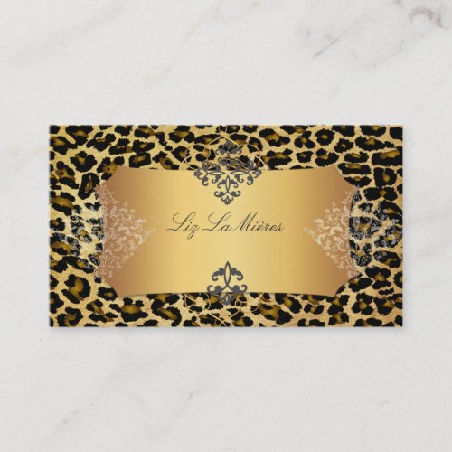PixDezines Vintage leopard+damask Business Card