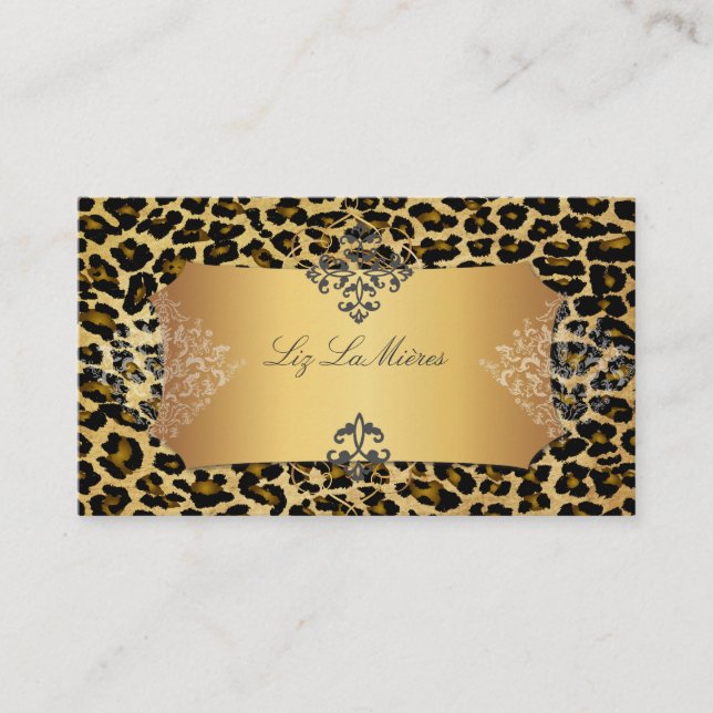 PixDezines Vintage leopard+damask Business Card (Front)