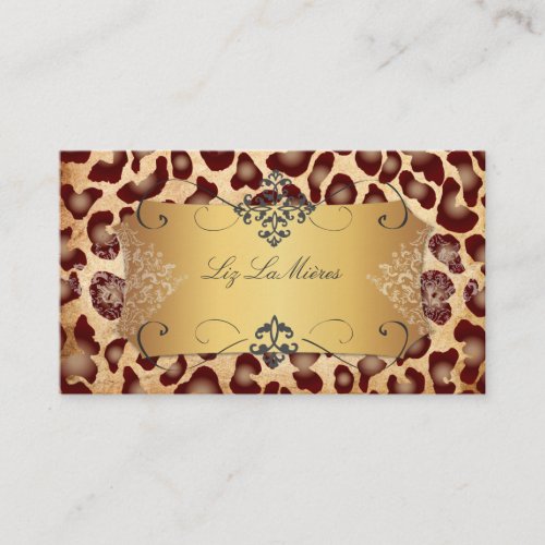 PixDezines Vintage leopard+lace damask Business Cards