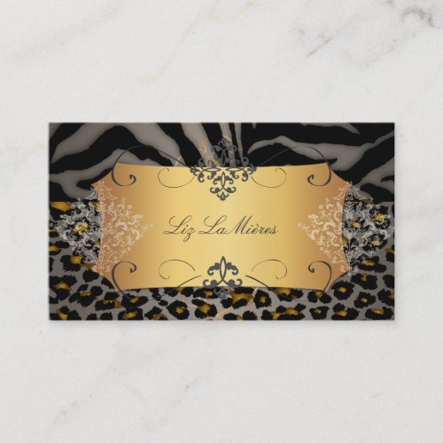 PixDezines Vintage leopard, zebra + damask Business Card Template