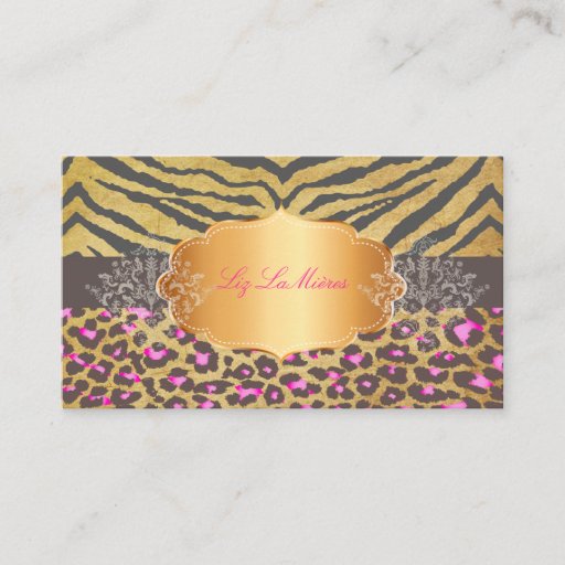 Customizable PixDezines vintage cheetah, zebra+gold label Business Card Template