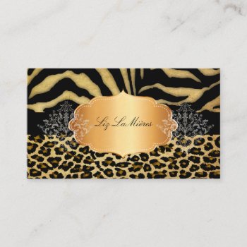 Pixdezines Vintage Leopard Zebra Faux Gold Label Business Card by Create_Business_Card at Zazzle