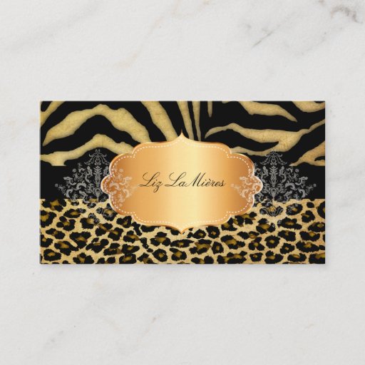 Customizable PixDezines vintage cheetah, zebra+gold label Business Card