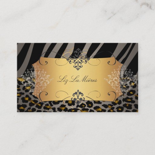 Customizable PixDezines Vintage leopard, zebra + damask Business Card Template