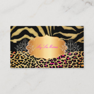 PixDezines VINTAGE LEOPARD+ZEBRA+FAUX+GOLD+LABEL Business Card