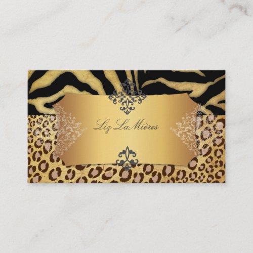PixDezines Vintage leopard, zebra + damask Business Card