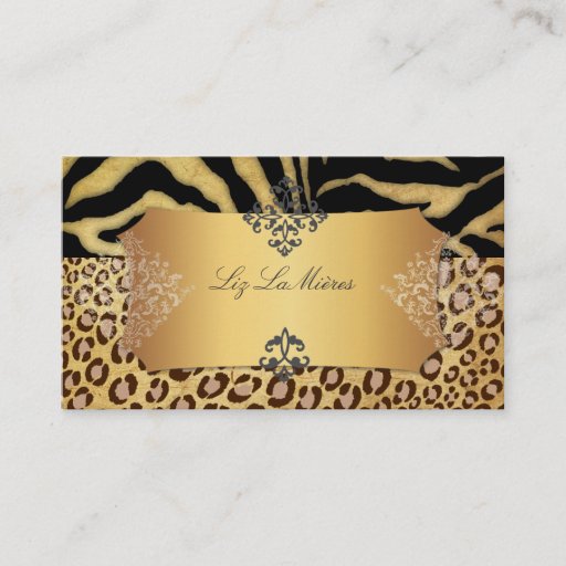 Customizable PixDezines Vintage leopard, zebra + damask Business Card